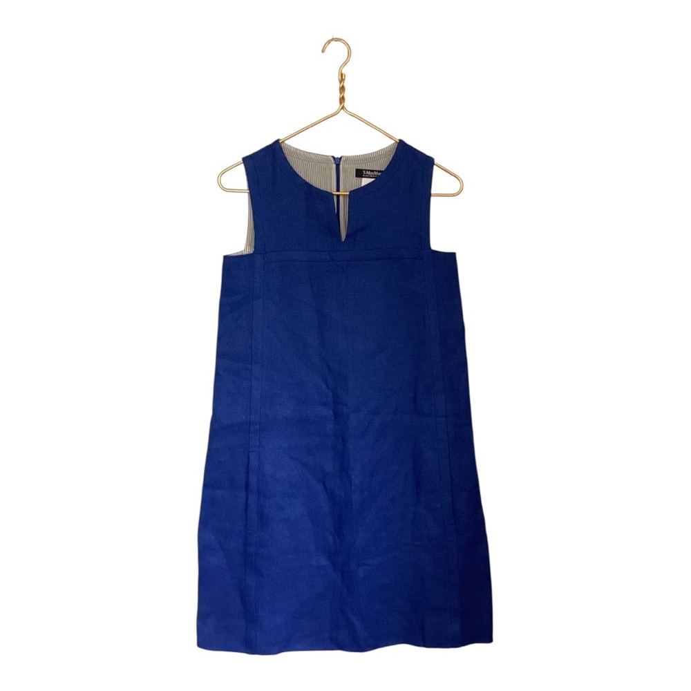 'Max Mara Blue Linen Blend Sleeveless Designer Shift Knee Length Dress 4
